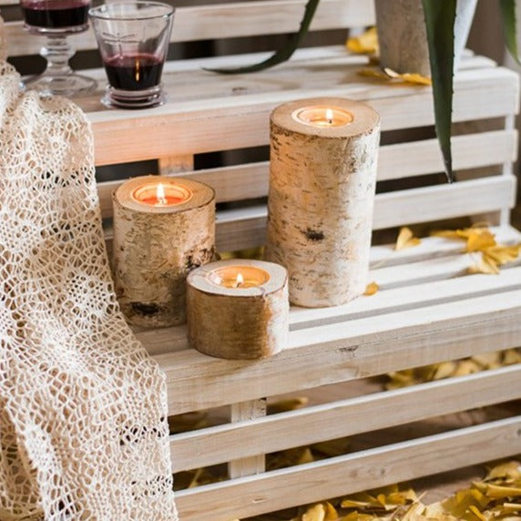 Rustic Birch Wooden Tealight Candle Holder