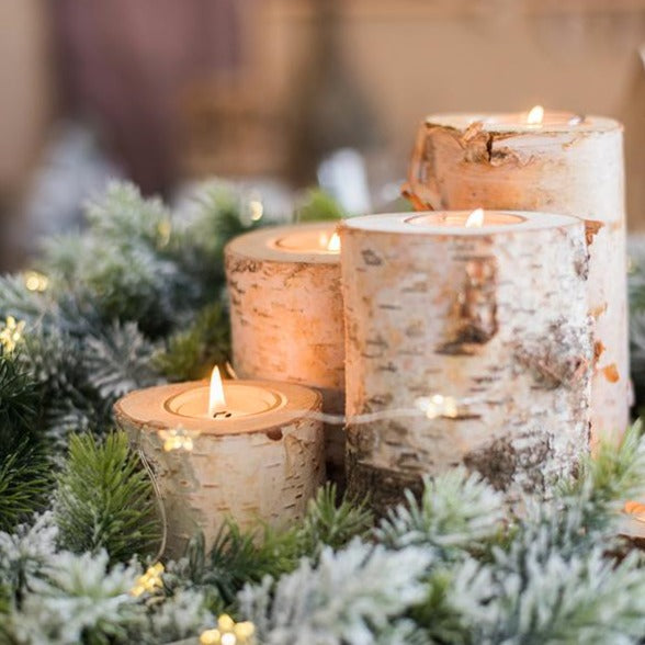 Rustic Birch Wooden Tealight Candle Holder