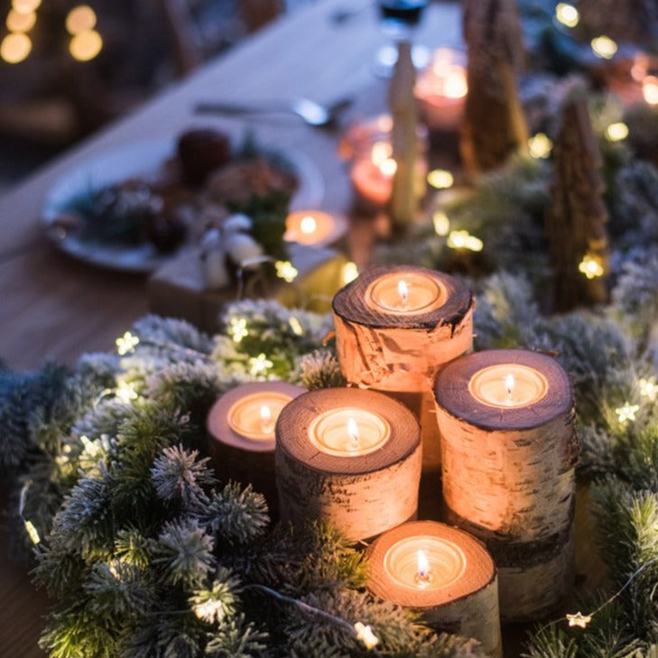 Rustic Birch Wooden Tealight Candle Holder